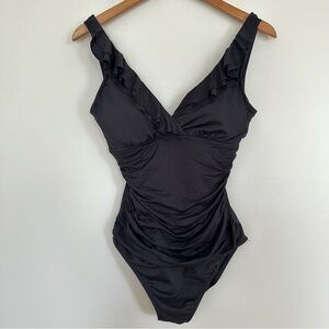Lauren Ralph Lauren Ruffle Trim Surplice Ruched One-Piece Swimsuit Size 8